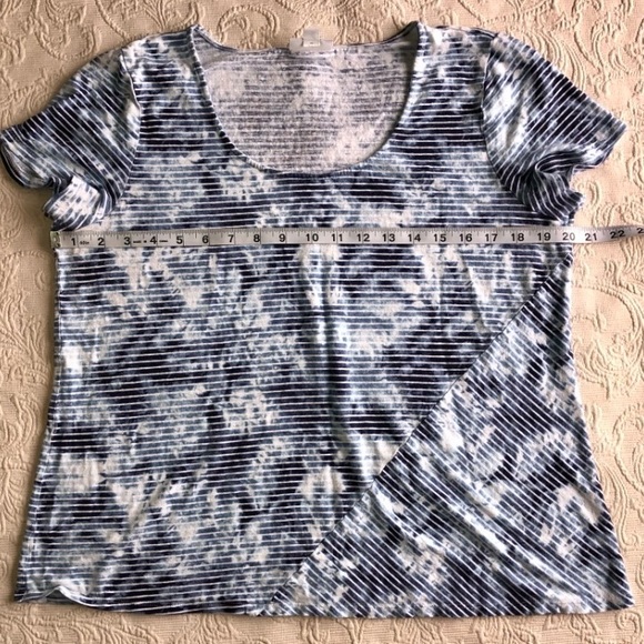 J. Jill Pure Jill Blue Striped Linen Blend Scoop Neck Short Sleeve Shirt - Picture 5 of 6